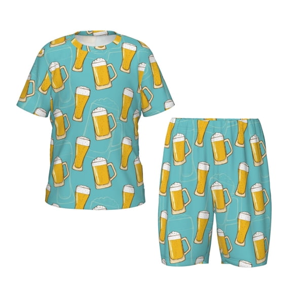 Balery Beer Conjunto de Pijama Infantil de Manga Corta con Estampado – Ropa de Dormir de Algodón Suave-Large