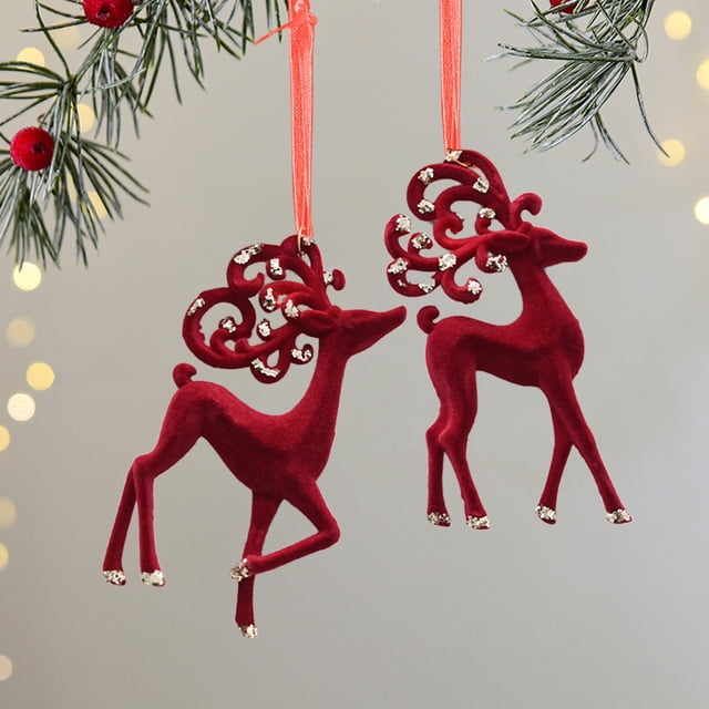 Xihbxyly Adorno de Reno Rojo Vino, Decoración Colgante para Árbol de Navidad, Diseño de Caramelo de Terciopelo, Cálido Ambiente Navideño, Decoración para Escalera de Sala de Estar, Fácil de Colgar, T