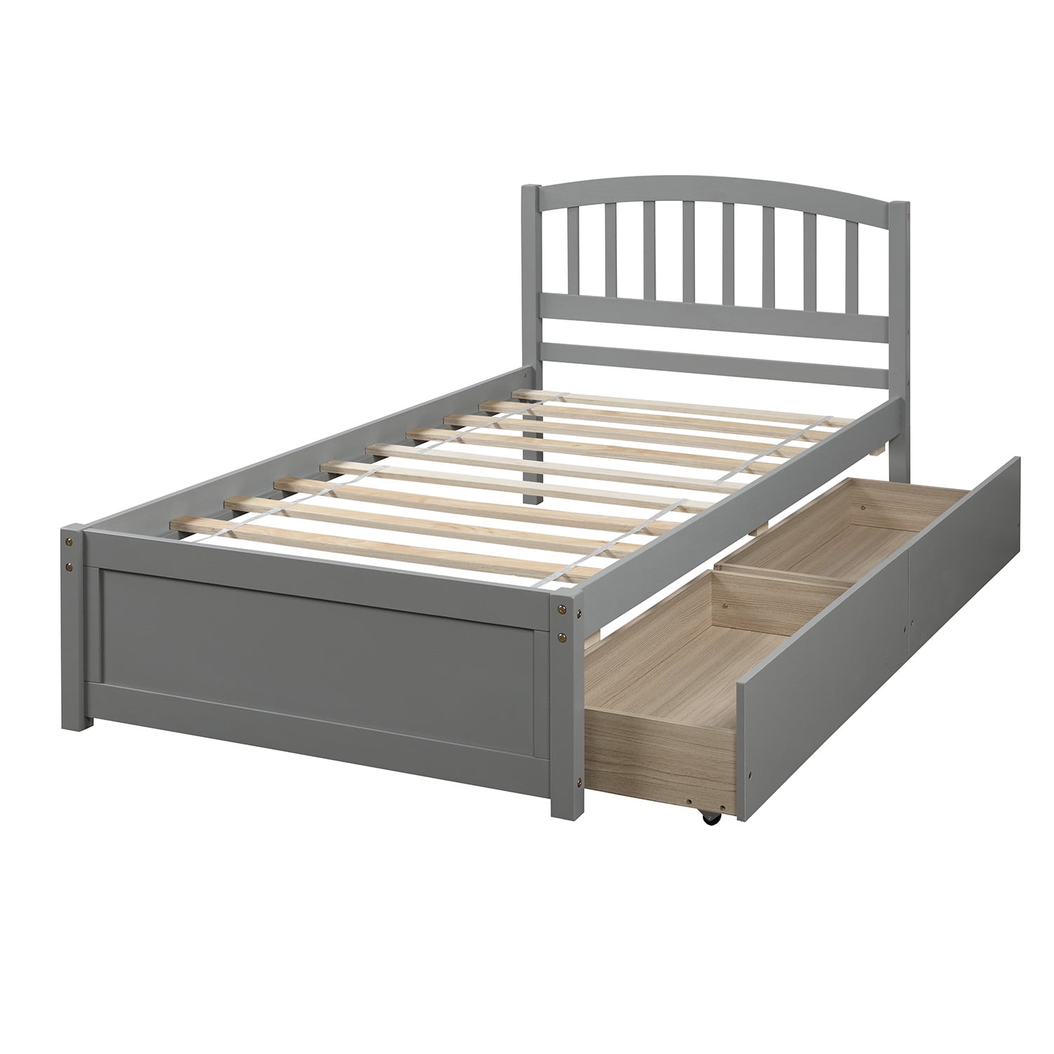 Gewnee Twin Size Platform Bed with Drawers,Wood Platform Bed Frame with Headboard,Gray