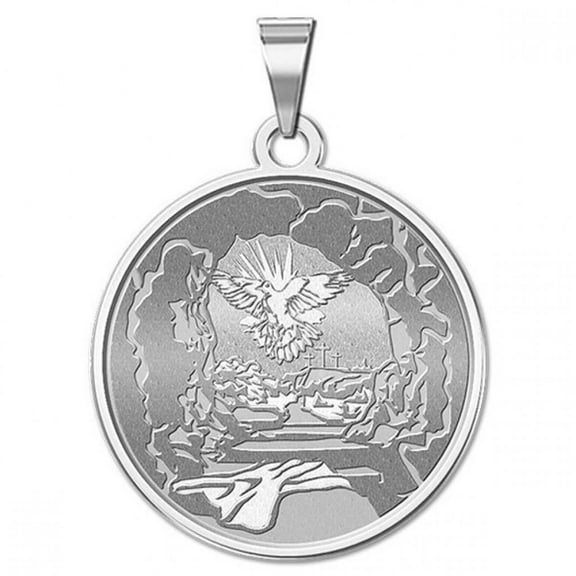 Picturesongold.Com Easter Sunday (Empty Tomb) Round Religious Medal Pandant- 3/4 inch Size of a Nickel -Sterling Silver