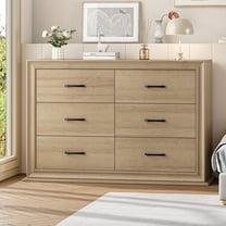 Homfa Oak Dresser, 6 Drawer Double Dresser for Bedroom, 47.2'' Wooden Storage Cabinet for Living Room