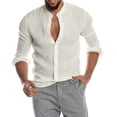 thumbnail image 3 of Mens Casual Long Sleeve Linen Shirts Buttons Down Solid Plain Roll-Up Sleeve Summer Beach Shirts (Size S-5XL), 3 of 5