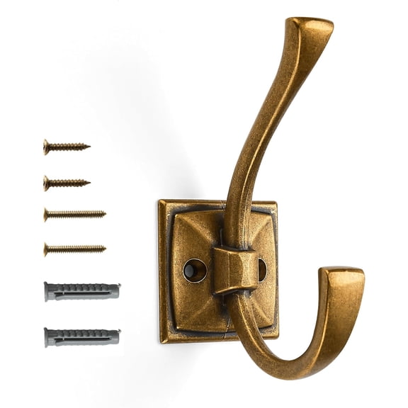 Vintage Wall Hooks,5 Pack Coat Hooks Hardware Towel Hooks for Hanging Coats Antique Brass Robe Hooks Wall Mounted with Screws for Key, Towel, Bags, Cup.