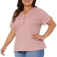 thumbnail image 2 of DARING DIVA Women's Plus Waffle Button V Neck Blouse 1X Pink, 2 of 6