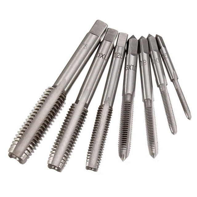 Amdohai Machine Screw Metric Thread Plug Taps Set M3 M4 M5 M6 M8 M10 M12 Screw Thread Taps 7 Pcs