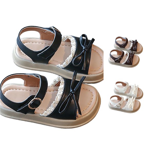 Krdevn Open Toe Flat Ankle Buckle Lace Bow Casual Summer Beach Sandals (Baby, Big Girls),8-8.5 Years