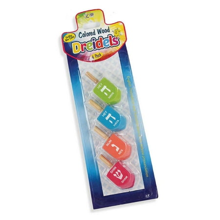 Plastic Dreidel - 4 Pack Painted Wood Dreidels