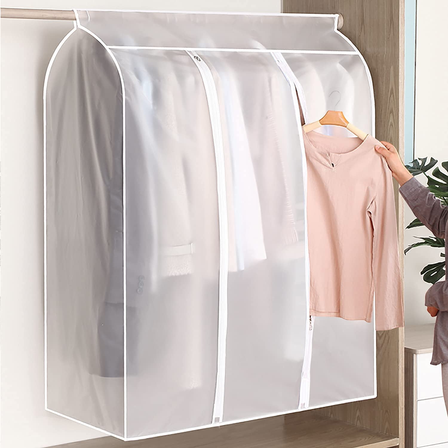 ABPETE Garment Rack Cover, Dustproof Waterproof Garment Bags for Hanging Clothes Clothing Storage Bag with Zipper for Closet Storage, Hanging Shirts, Coats, Dresses, Suits, Seal Closets(2 Pcs 50'')