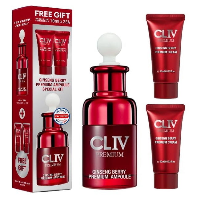 CLIV Ginseng Berry Premium Ampoule Ampolla facial nutritiva para piel seca y cansada Piel sana y húmeda Auténtico cuidado de la piel coreano (kit especial)