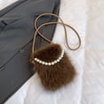 thumbnail image 4 of Bolso Hombro Piel Sintética para Mujer Con Cadena Perlas Mullido Fiesta (café), 4 of 6
