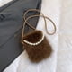thumbnail image 5 of Bolso Hombro Piel Sintética para Mujer Con Cadena Perlas Mullido Fiesta (café), 5 of 8