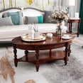 thumbnail image 5 of Solid Wood Oval Coffee Table with Drawer and Storage Shelf, Traditional Vintage Center Table for Living Room Bedroom, 5 of 6