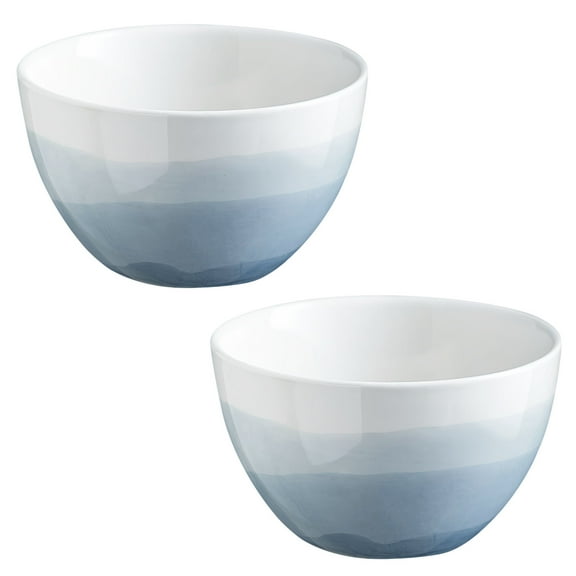 Large Cereal Bowls Set, Soup Bowls Microwave Safe, Rice Bowls, Breakfast Bowls, Ceramic Cereal Bowls-blue and white-Set of 2