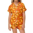 thumbnail image 2 of Kids Girls Silk Pjs Fruit Print 2 Piece Short Sleeve Button-Down Shirts Shorts Set Christmas Pjs Kids Girls Pajamas Size 6-7 Years, 2 of 4