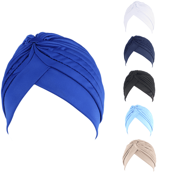 6 Pcs Women Turban Hat Stretchy Head Wrap Band Chemo Hat Bandana Pleated Cap Head Cover Hats, 6 Colors