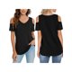 thumbnail image 5 of Txlixc - Camiseta de manga corta para mujer con cuello en V y hombros descubiertos con estampado de flores Txlixc Moda, 5 of 6