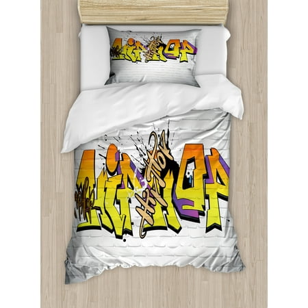 Hip Hop Twin Size Duvet Cover Set Funky Underground Various Hip
