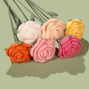 Nvzi 10pcs Wool Crochet Rose Handmade Faux Flowers Artificial Long Stem Rose, Wedding Centerpieces Bridal Bouquets Shower Arrangement Decoration Valentines Gift Fake Rose Orange
