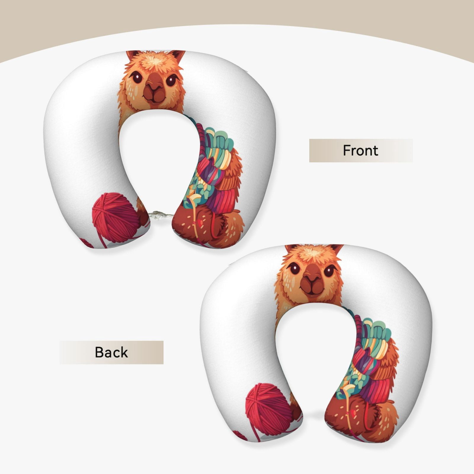 Xecao Cozy Knitting Llama Print Memory Foam Cervical Neck Pillow Versatile U-Shaped Pillows for Home,Office,Camping,Travelling,Soft Washable Cover