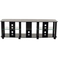 thumbnail image 2 of 70" gloss black tempered glass TV stand with high gloss black finish metal poles, 2 of 2