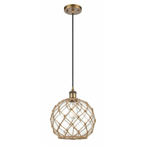 Innovations 516-1P-BB-G122-10RB Large Farmhouse Rope 1 Light Mini Pendant part of the Ballston Collection, Brushed Brass