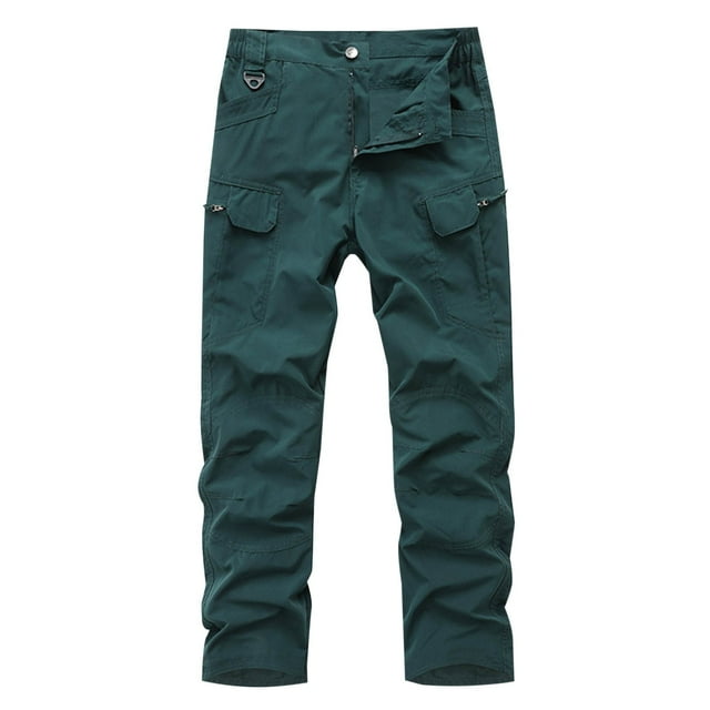 Pantalones largos de moda para hombre, casuales, de color sólido, cargo, con bolsillos y cremallera, pantalones largos de poliéster para hombre.