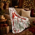thumbnail image 3 of Facing Red Cardinals Within Berry Branch Heart, Soft Flannel Blanket with Naturalistic Winter Illustration Print, Housewarming Gift and Home Decor for Bedroom and Living Room, 3 of 7