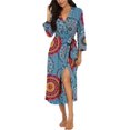 thumbnail image 1 of Peignoir pour Femme Léger à Manches 3/4, Robe de Chambre Kimono à Col en V, Longue Tenue de Nuit, Bleu Mélangé, 1 of 5
