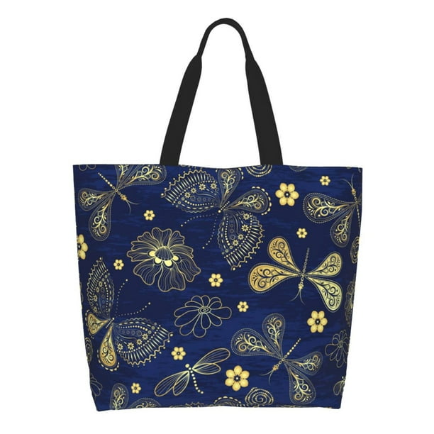 Easygdp Vintage Golden Butterfly Bolsas Tote para Mujer, Bolsos de Hombro para Viaje, Bolsos de Mano de Gran Capacidad para Compras y Trabajo