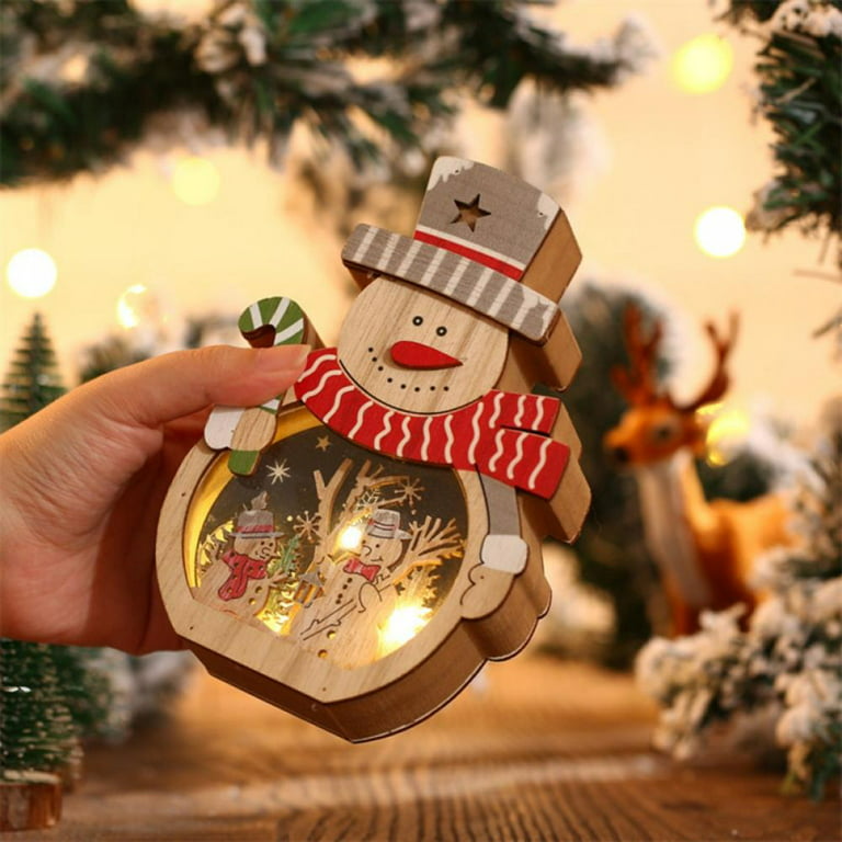 Set of 4 Christmas Tree Wood Ornaments: Reindeer, Christmas Tree, Star &  Snowman