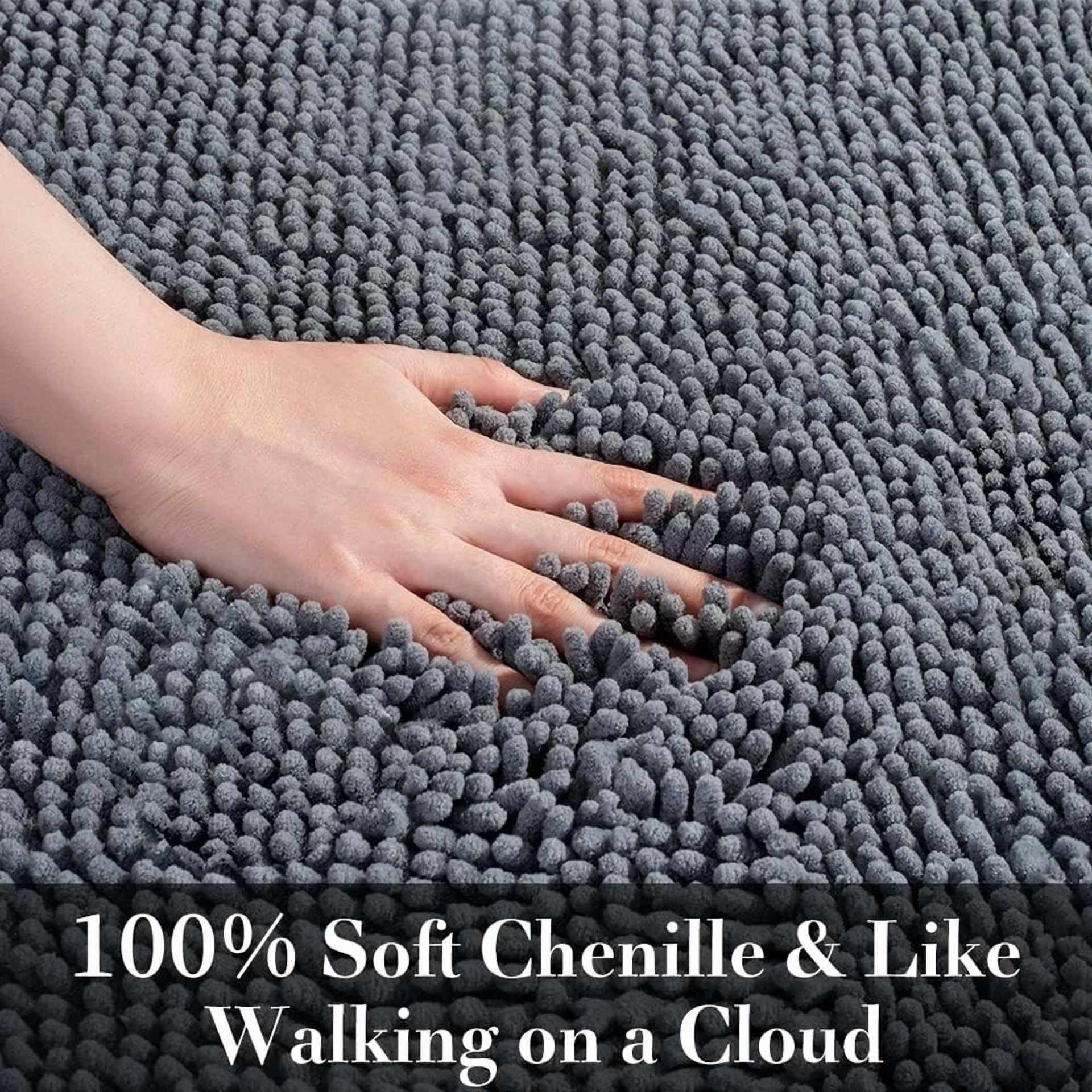 Bathroom Rug Mat, 24'' X 17'', Luxury Chenille Shaggy Non-Slip Bath Rugs, Grey