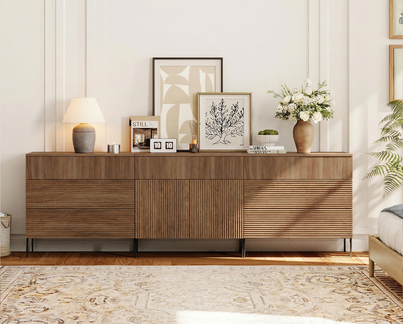94.5" Modern Reeded 7-Drawer Dresser Set for Bedroom, Minimalist Chest of Drawers with Storage, Wooden Dresser for Living Room, Bedroom, Entryway