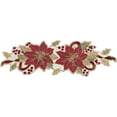 thumbnail image 2 of Fennco Styles Hand Beaded Poinsettia Christmas Table Runner 13" W x 36" L - Red & Green Festive Table Cover for Home Décor, Holidays, Family Gatherings, Banquets and Special Occasion, 2 of 3