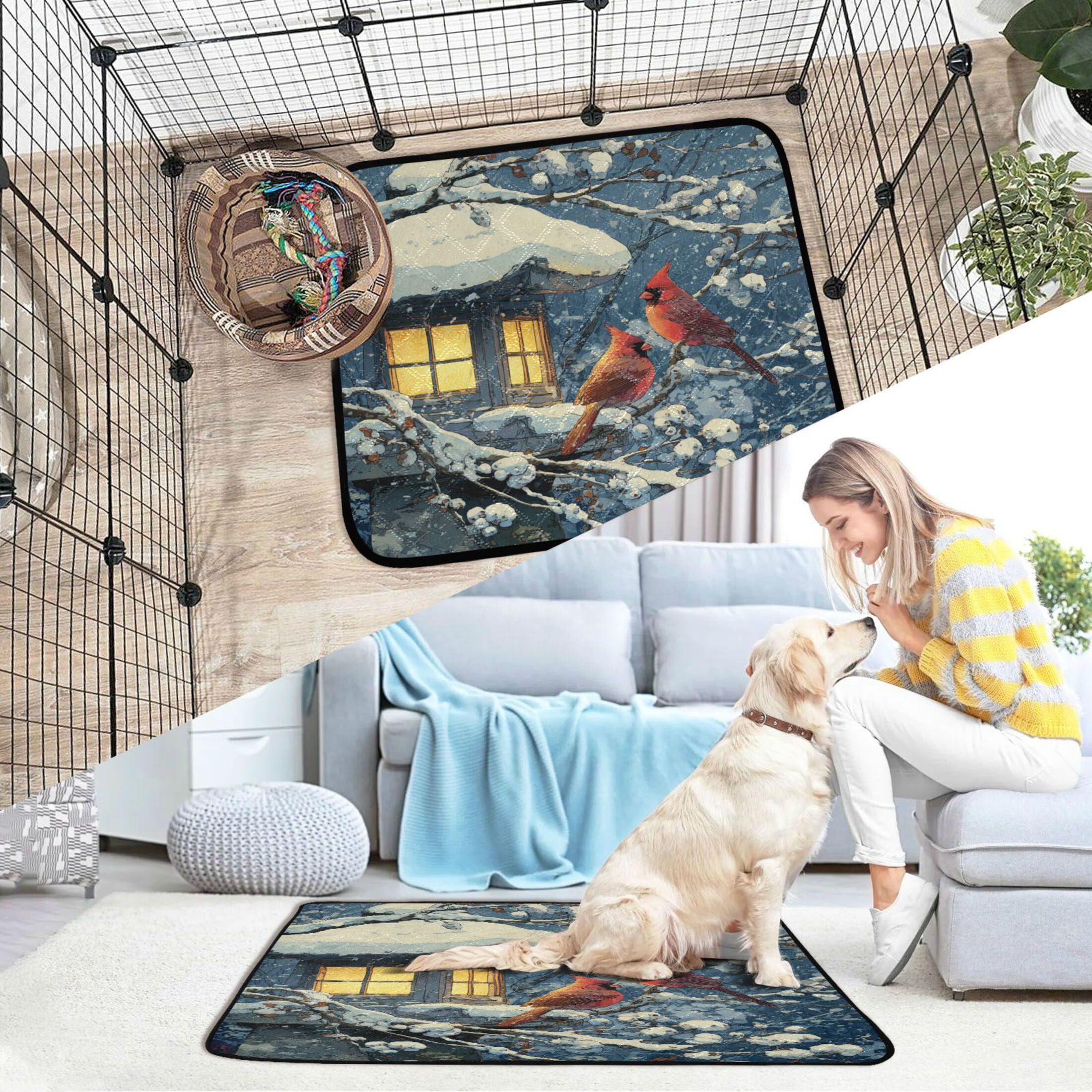 Qxltty Red Cardinals Cat litter Pads Pet Set of 2 Diaper Mats Center Anti-leakage Layer Absorbent Soft and Comfortable