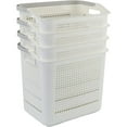 35 L Plastic Laundry Storage Basket, White Laundry Hamper with Handle