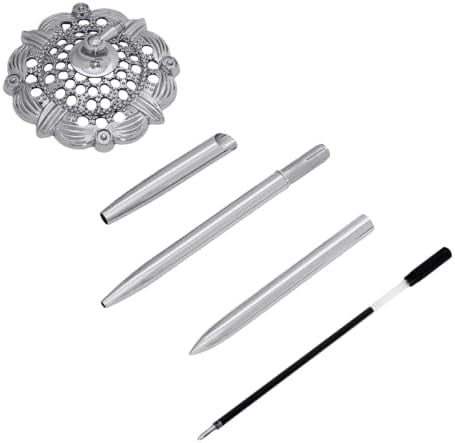 2 Pcs Silver Hollow Round Pen Holder Set Signing Desk Ballpoint Pens for Guest Book Wedding Birthday Party Graduation Teacher Office Business