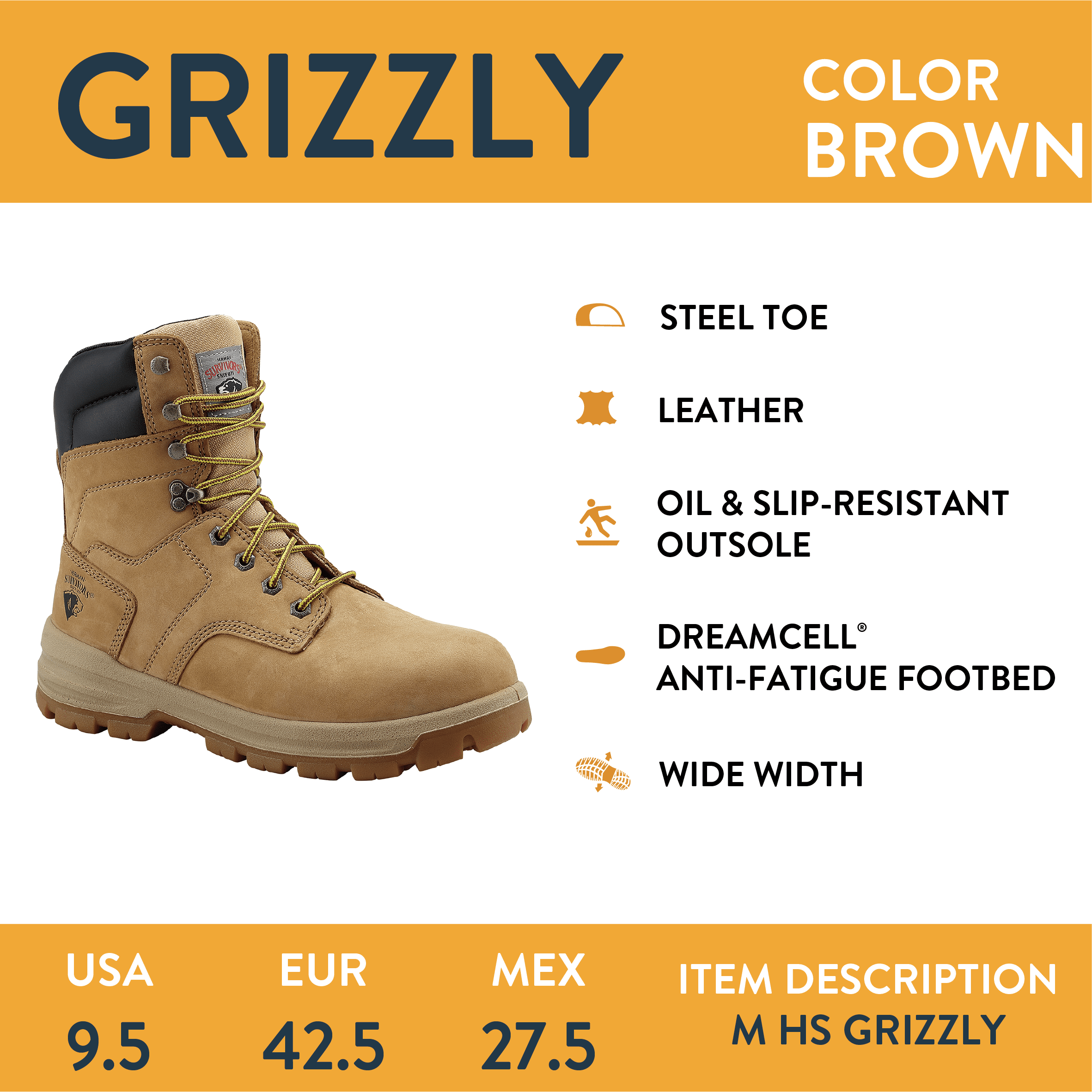 Herman Survivors Men's Grizzly 8" Steel Toe Work Boots