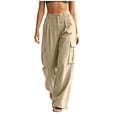 thumbnail image 5 of Hzzrkos Women Casual Fashion Loose Solid Color High Waist Long Cargo Pants With Side Pockets for Daily Wear Outdoor Travel Lounge Outfit Khaki XL, 5 of 8