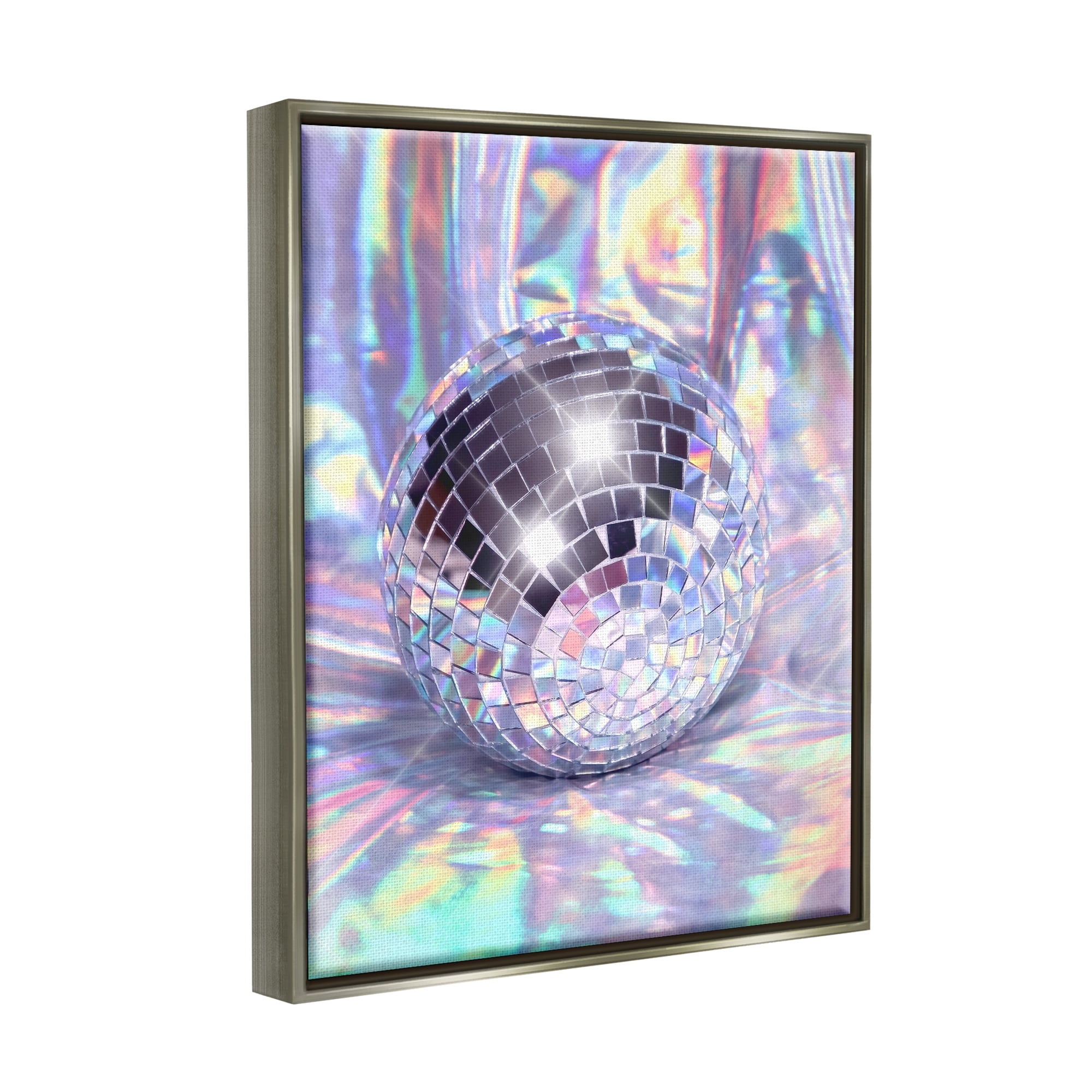 Stupell Industries Gleaming Disco Ball Beauty & Fashion Painting Gray Floater Framed Art Print Wall Art, 25 x 31