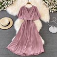 thumbnail image 1 of Formal Women's Dress V-neck Pleated Dress Elegant Temperament Waist Lace-up Hem Long Skirt Office Lady Evening Dresses VestidosS Gao Jinjia LED, 1 of 2