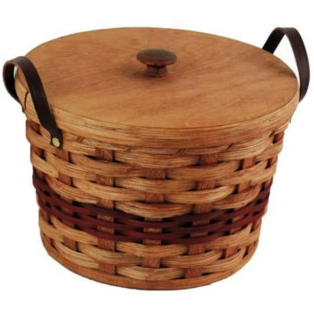 Amish Baskets and Beyond Oak Cookie Jar Basket Leather Handles