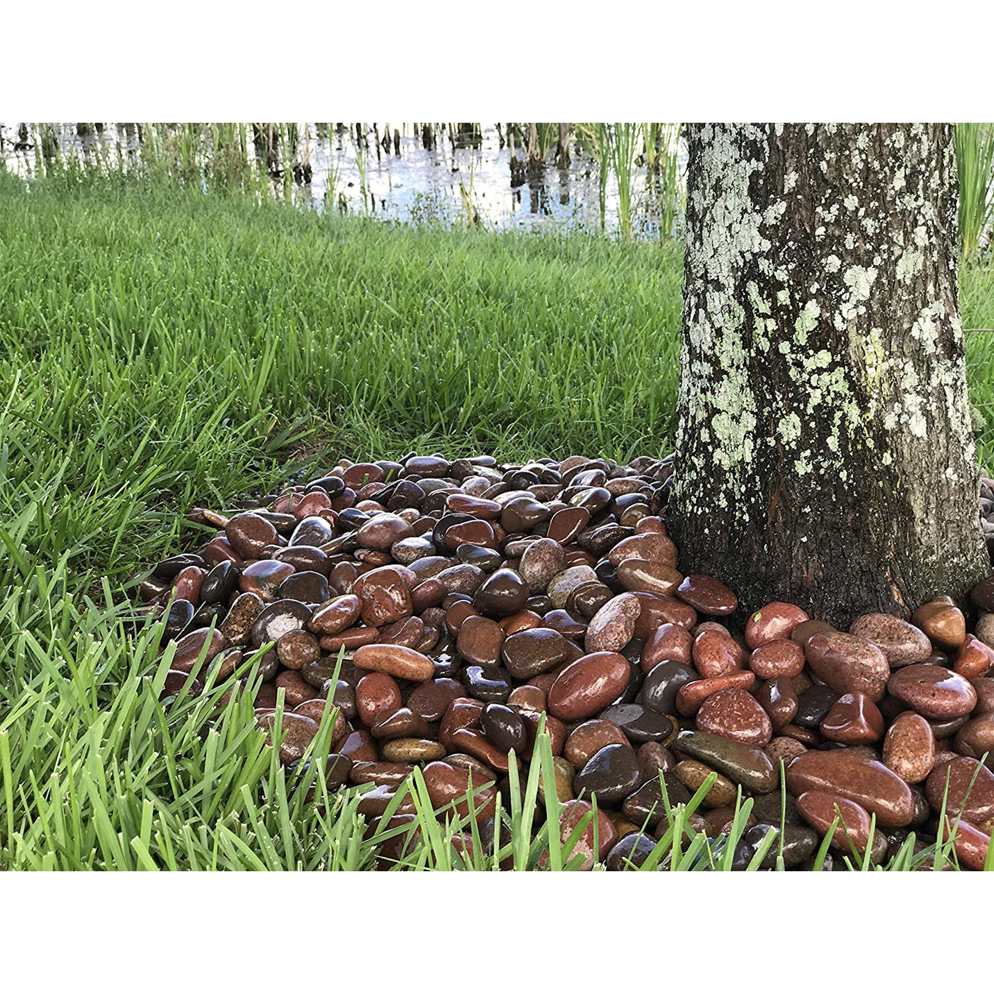 Rainforest Outdoor Decorative Natural Stone, Mexican Beach Pebbles, Rosa Pink, 1-3",1620lbs.