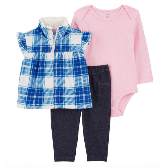 Carter's Three Piece Plaid Little Vest Set Blue - SIZE 3M