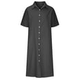 thumbnail image 5 of Jinhomg Womens Button Down Shirt Dresses Lightweight Comfy Cotton Linen Dress Casual Loose Solid Short Sleeve Vacation Dresses Winter Saving Dark Gray XXL, 5 of 7