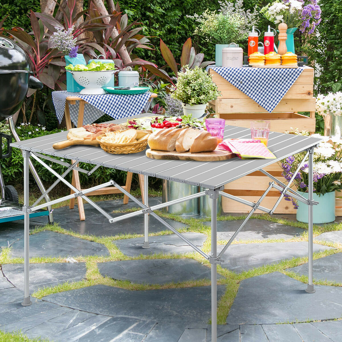 Gymax Aluminum Folding Picnic Camping Table Lightweight RollUp In