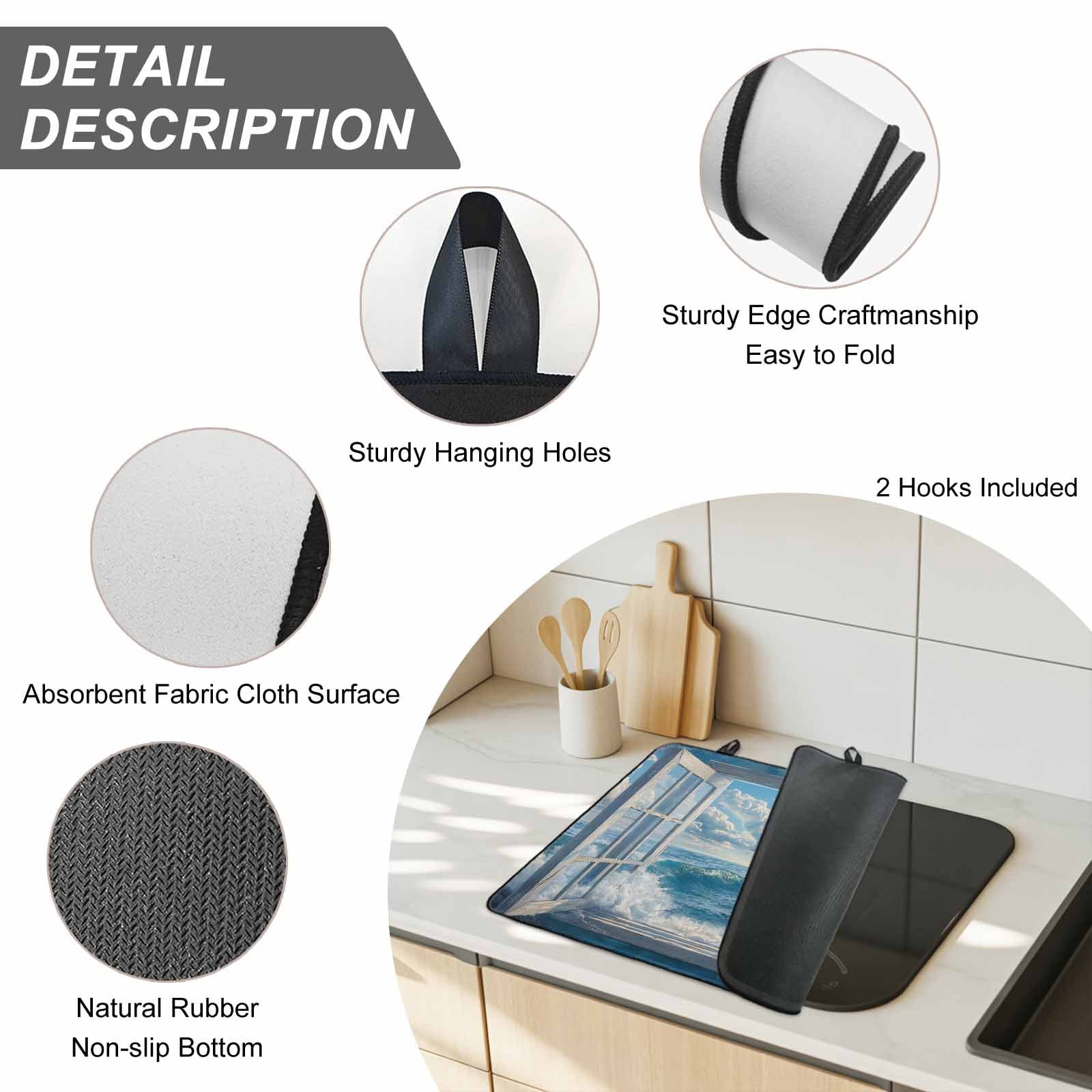 Coastal Stove Top Cover for Electric Stove, Heat-proof & Non Slip Glass Top Stove Cover Protector, Window Nautical Beach Blue Seaside Kitchen Flat Cooktop Rubber Mat 24x21 Inches