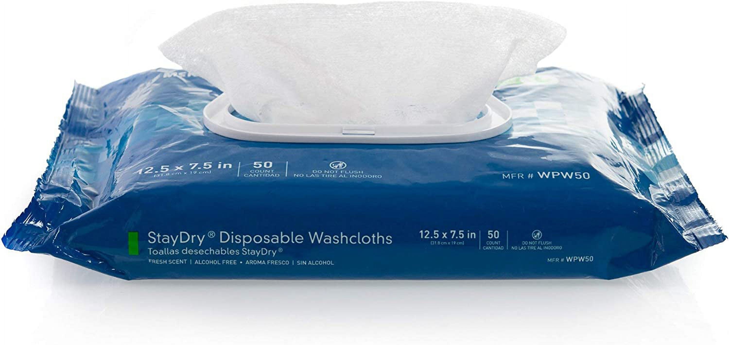 Disposable Wipes or Washcloths for Adults with Aloe, Incontinence, Alcohol-Free, 50 Wipes, 12 Packs, 600 Total
