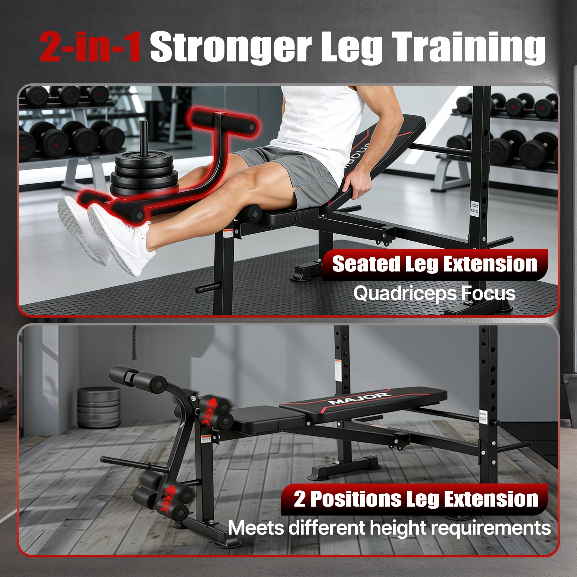 Adjustable Weight Bench Set with Leg Extension/Curl,750LBS Workout Bench with Bench press rack , Standard Bench Press Set for Home Gym Full Body Training