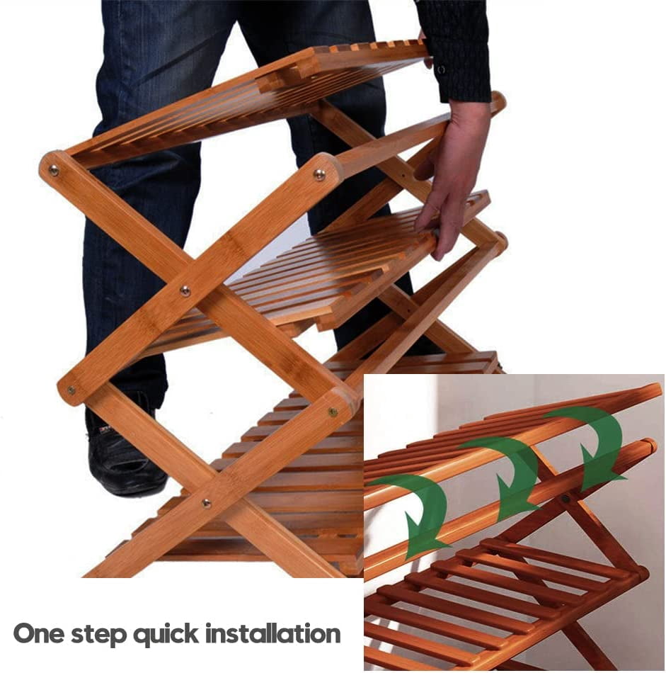 ShadeMart Brown 5 Tier Bamboo Shoe Rack,Portable Folding Shoe Storage Rack,Without Installation Small Shoe Rack Perfect for Corridors, Bedrooms and Small Spaces