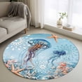 thumbnail image 2 of Blue Coastal Jellyfish Large Area Rugs for Bedroom Living Room, Soft Non Slip Carpet Bedside Rug, Summer Beach Starfish Botanical Round Floor Cover Kitchen Accent Rug 3' for Dining Room/Office, 2 of 9